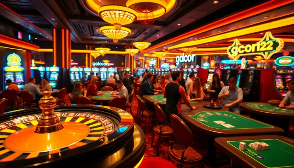 Experience the thrill of gacor123 at an exciting casino scene with vibrant slot machines and intense games.